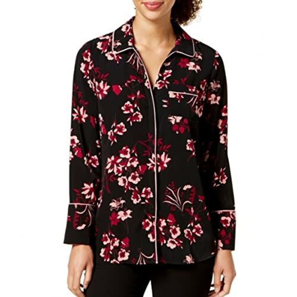 Alfani Printed Piped Blouse